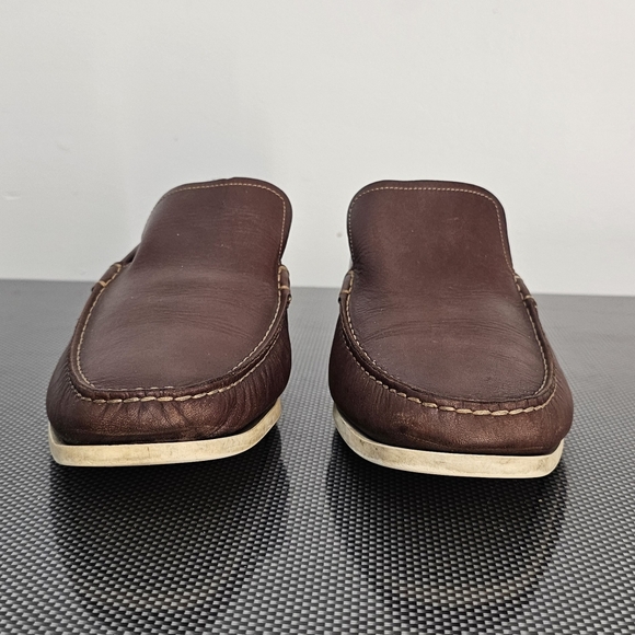 GUCCI BROWN LEATHER SLIP ON LOAFERS WITH GREEN + RED RIBBON HEEL SIZE-9, EUR-42 - Picture 3 of 11